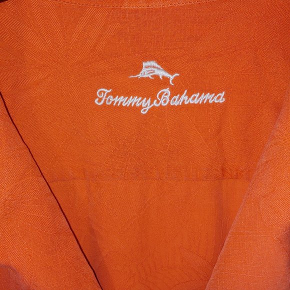 Tommy Bahama Silk Shirt Embroidered UM Short Sleeve Button Down Orange Size XXL - Picture 2 of 10